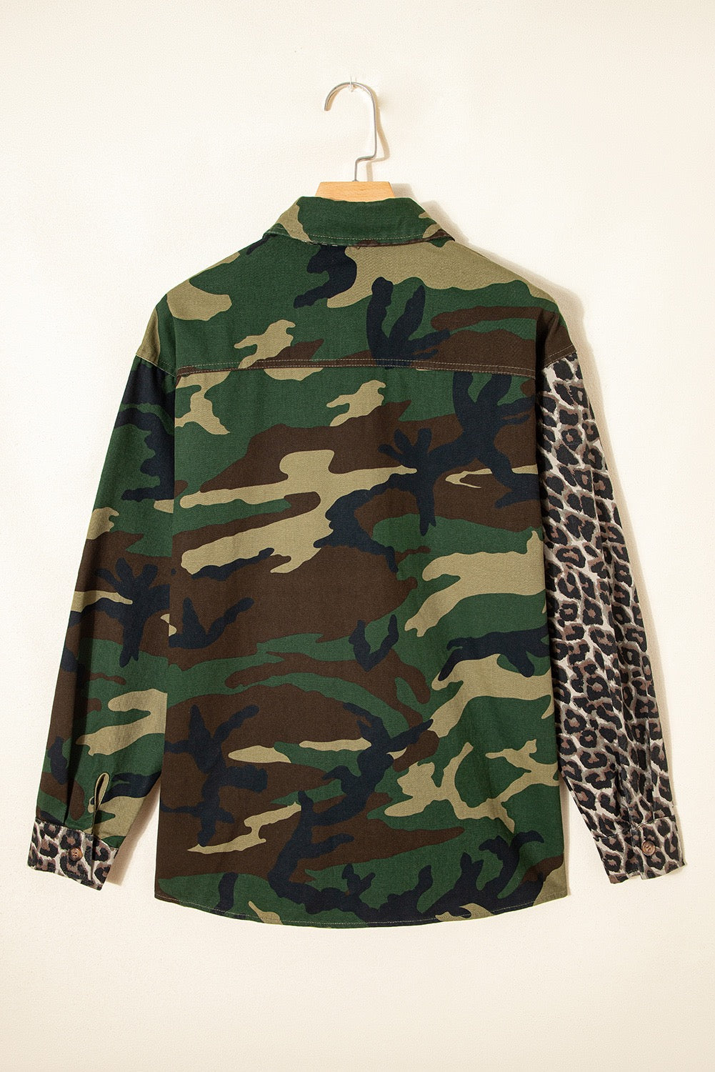 Brown Leopard Camo Patchwork Oversized Shacket