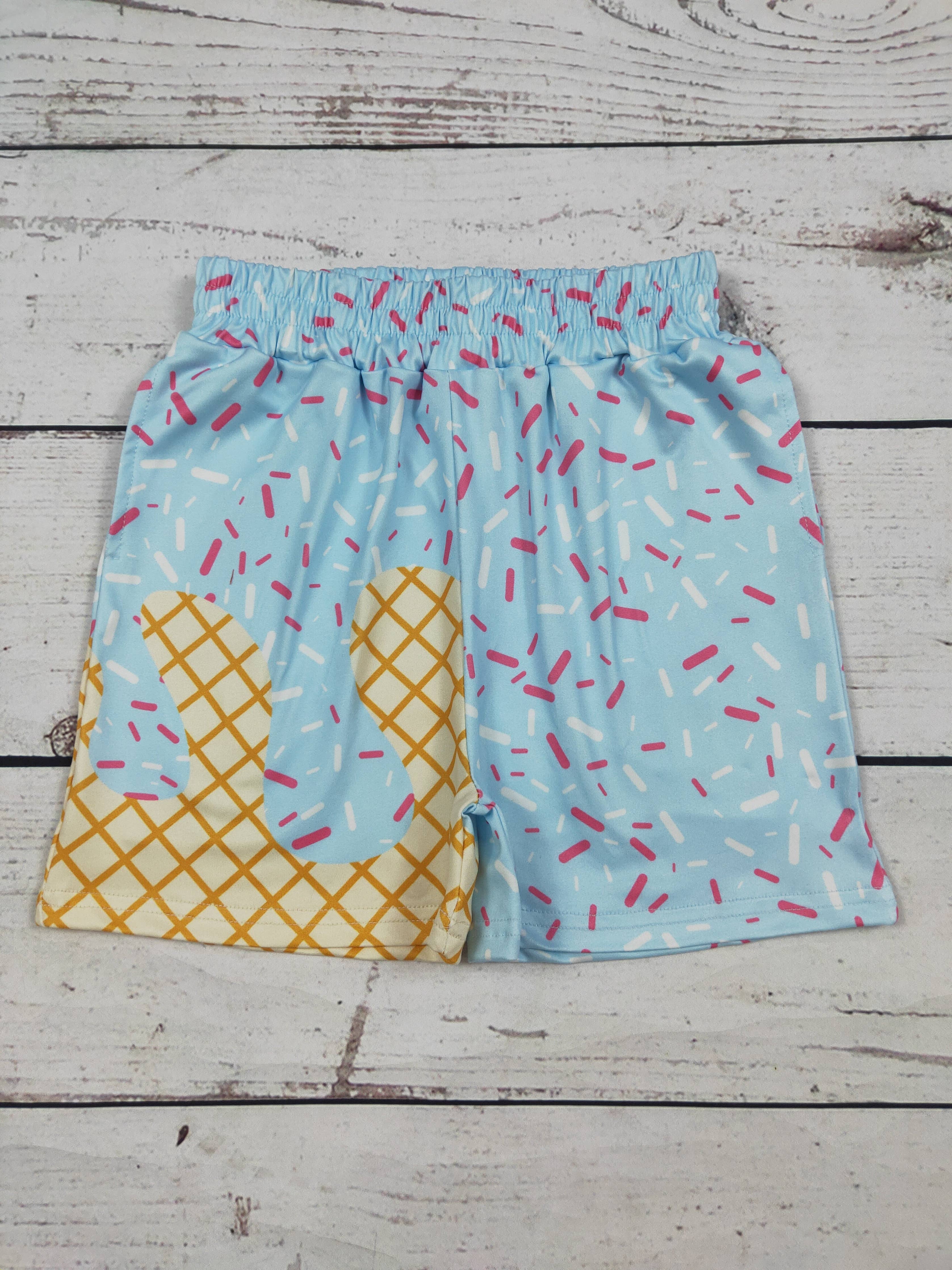 Boys Ice Cream Drip Printed Shorts With Pockets