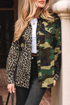 Brown Leopard Camo Patchwork Oversized Shacket
