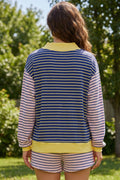 Shift Pant Set - Blue Stripe Striped Ribbed Long Sleeve