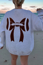 Light Grey Embroidered Football Bow Back Long Sleeve Sweatshirt