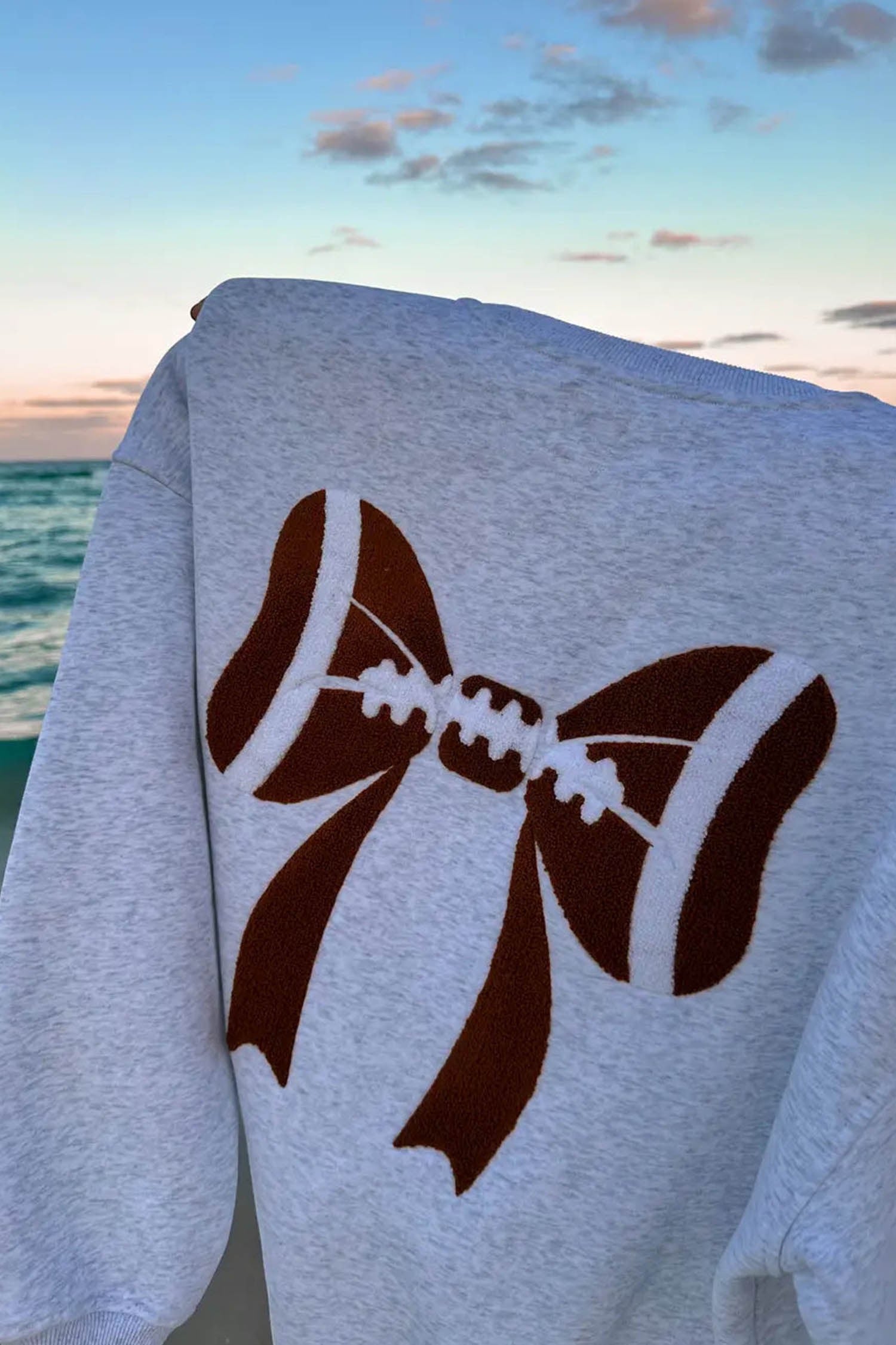 Light Grey Embroidered Football Bow Back Long Sleeve Sweatshirt