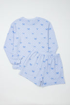 Sky Blue Polka Dot & Heart Print Two Piece Set