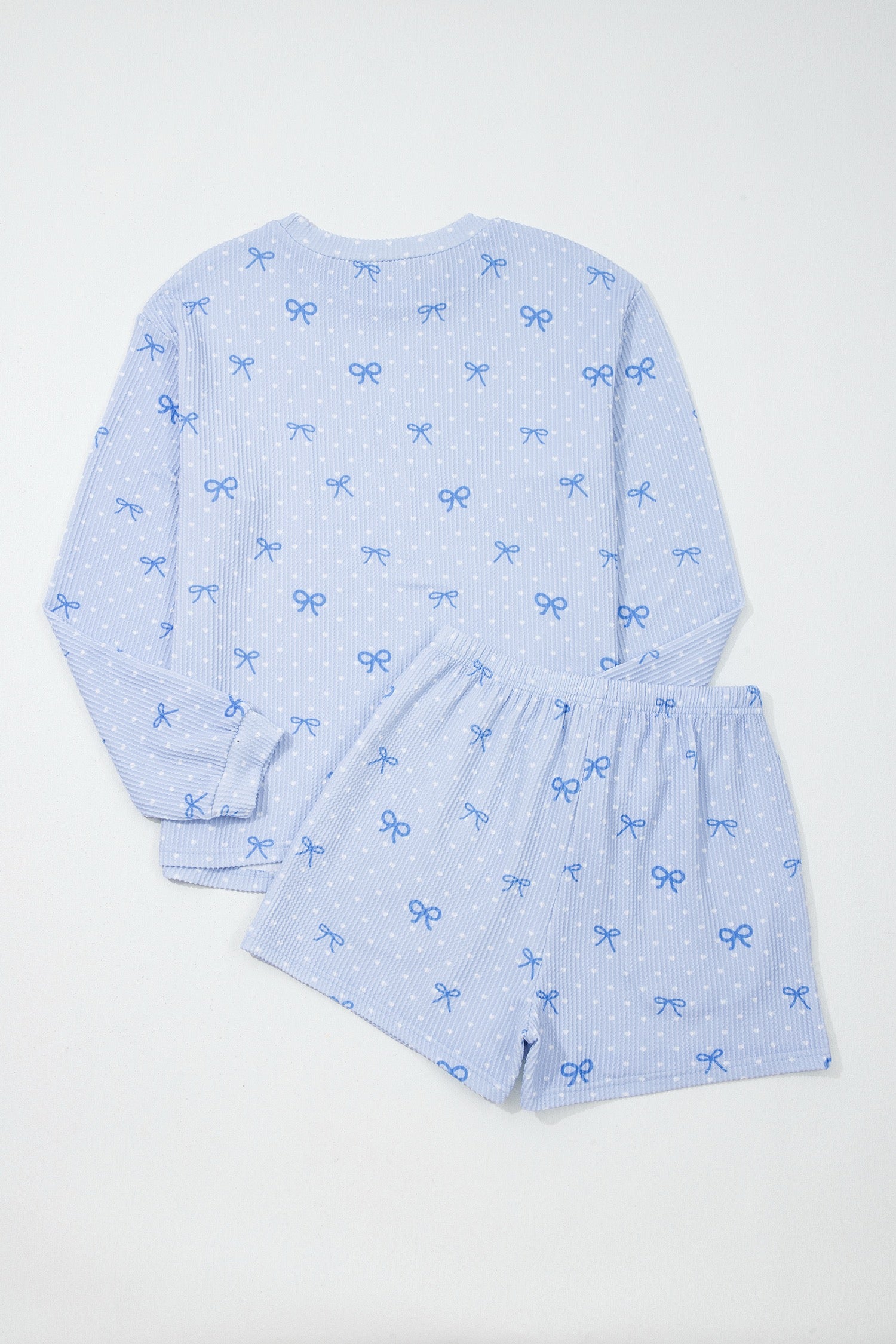 Sky Blue Polka Dot & Heart Print Two Piece Set