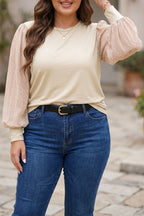 Parchment Polka Dot Long Sleeve Plus Size Blouse