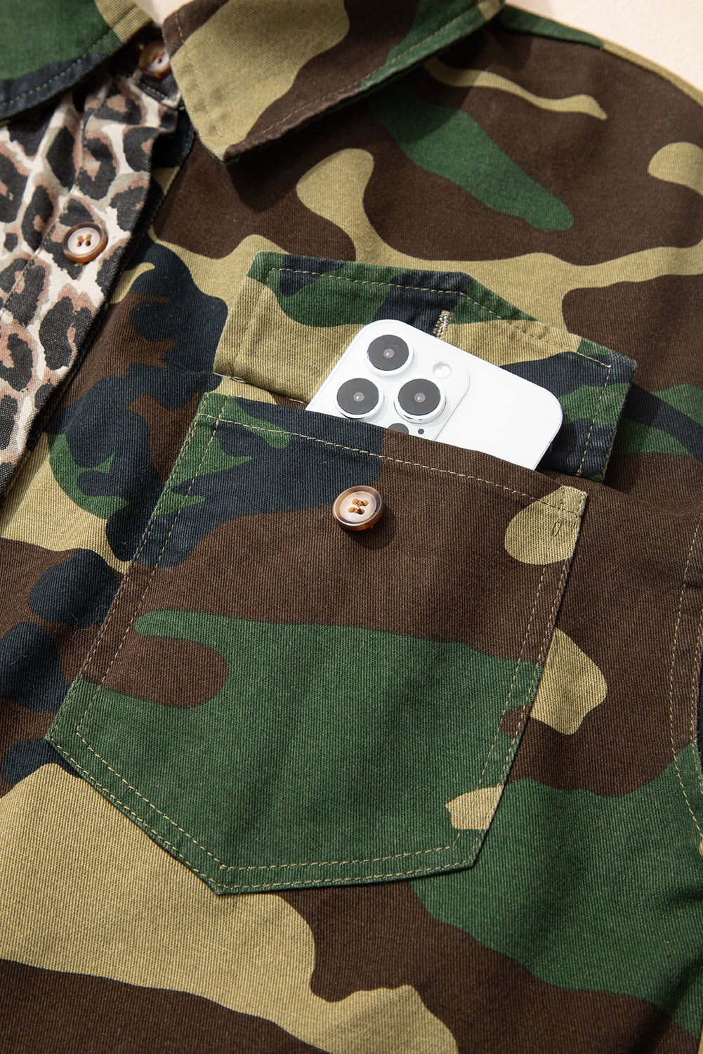 Brown Leopard Camo Patchwork Oversized Shacket