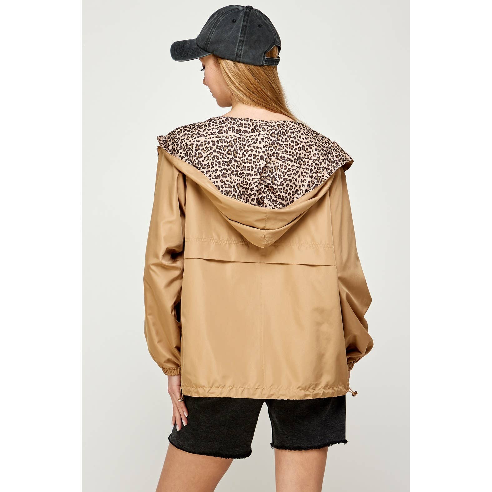 Tan Leopard Reversible Windbreaker Hoodie