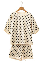 Beige Polka Dot Oversized Top Drawstring Short Set
