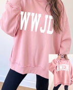 Light Pink WWJD/AMEN Double Side Printed Mock Neck Reversible Sweatshirt