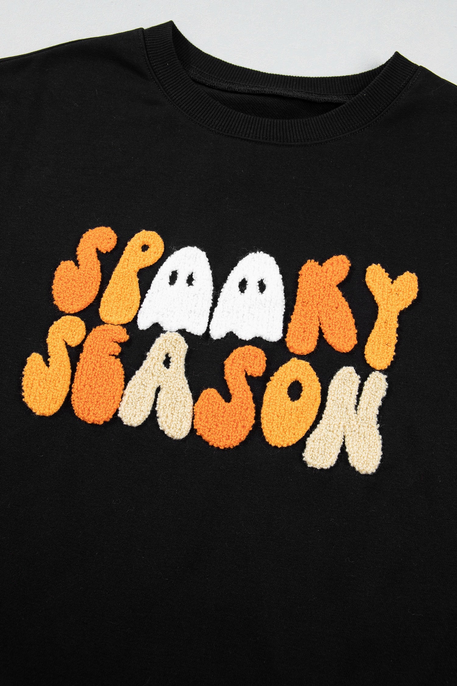 Embroidered Spooky Season Graphic Long Sleeve Round Neck Pullover