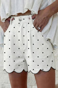 Hem Shorts White Polka Dot Print Embroidered Scallop