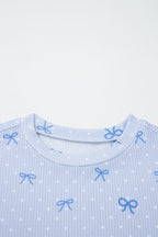 Sky Blue Polka Dot & Heart Print Two Piece Set