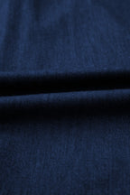 Sail Blue Full Buttons Collared Short Bubble Sleeve Long Denim Dress