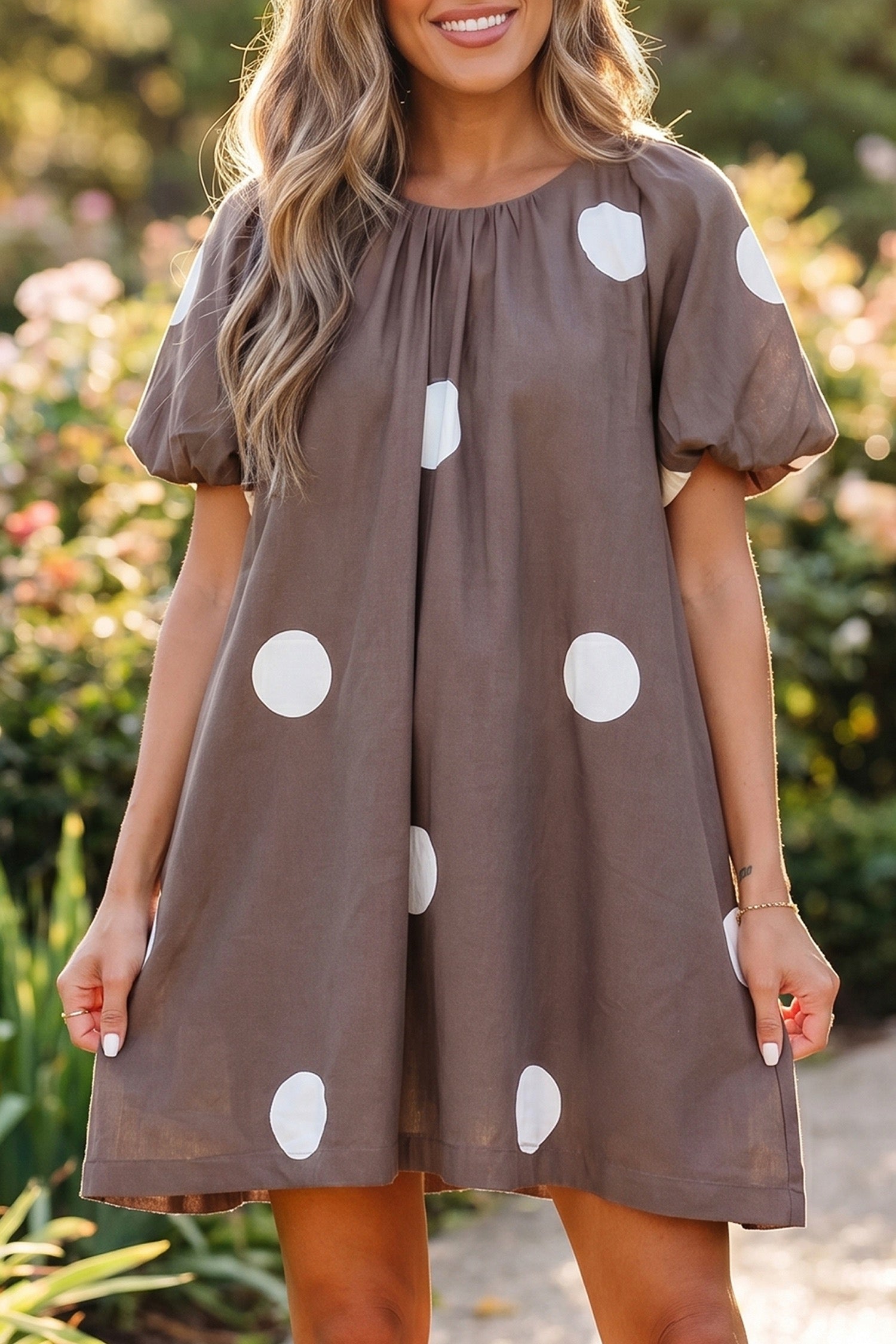 Dotty for You — Knot-Back Puff Sleeve Mini Dress