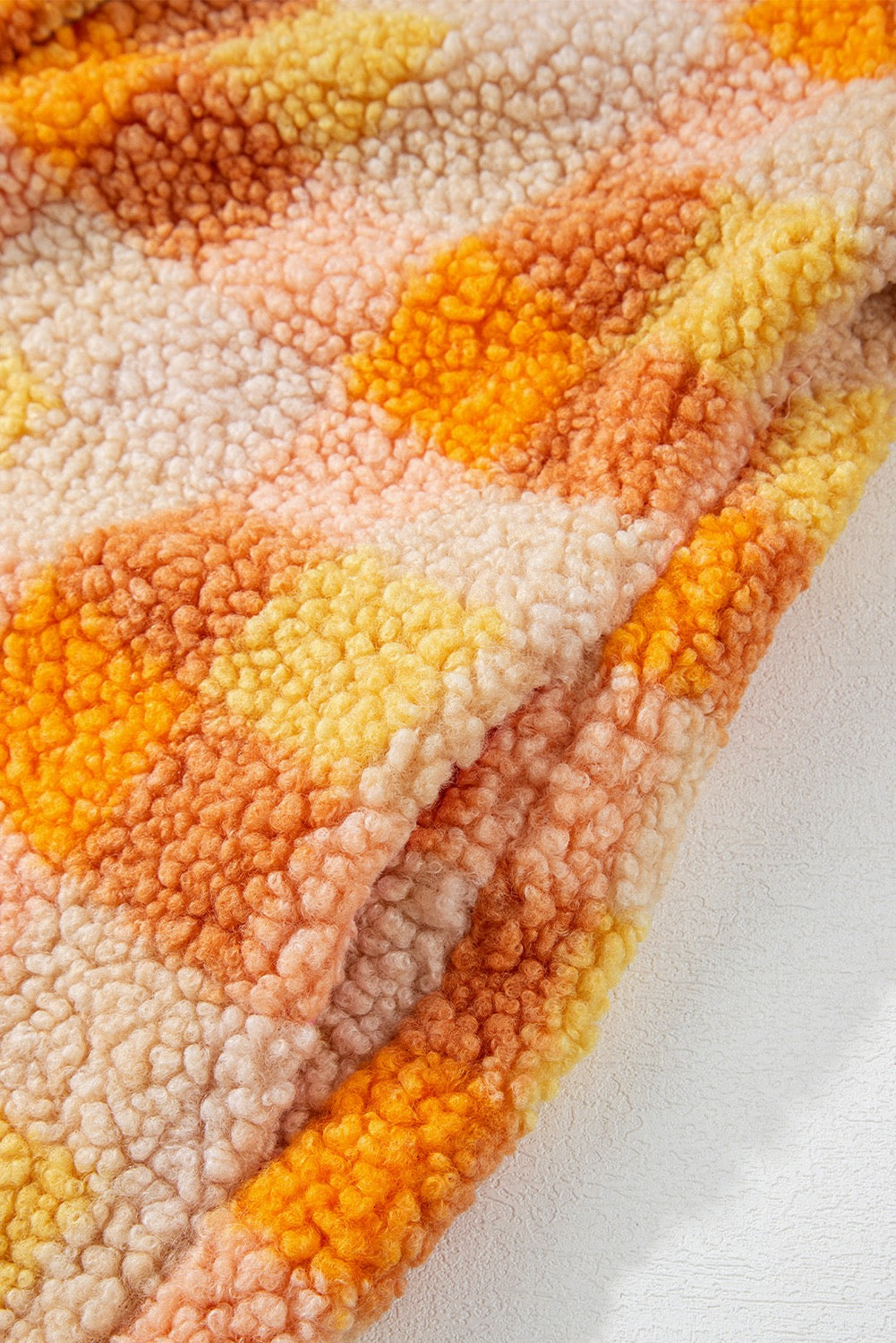 Orange Sherpa Checkered Hooded Jacket