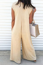 Ribbed Knit Wide Leg Jumpsuit