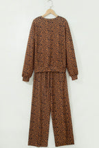 Relaxed Pant Set Brown Leopard Print Long Sleeve Top