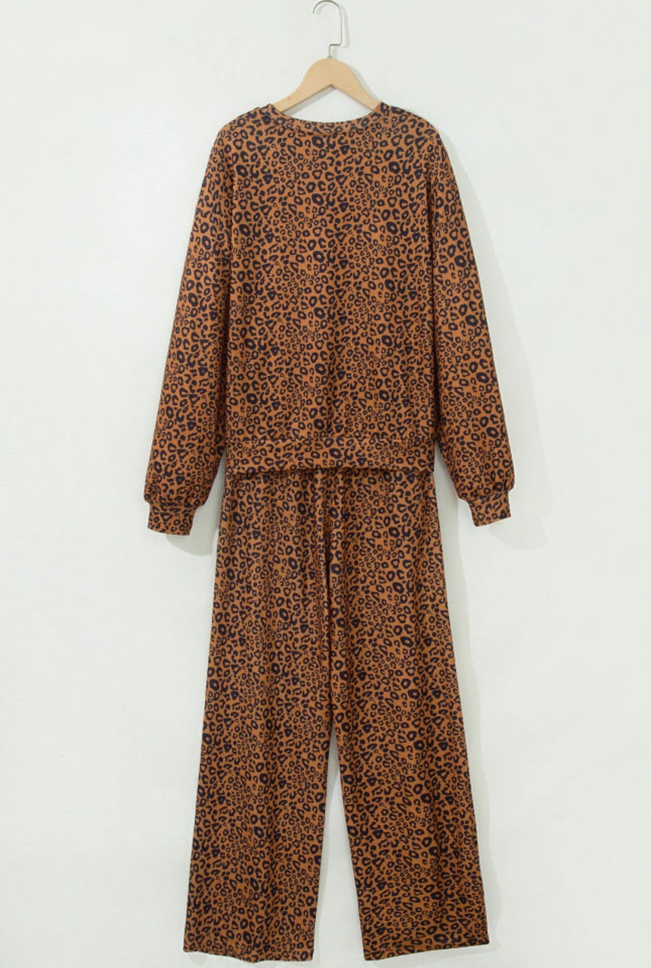 Relaxed Pant Set Brown Leopard Print Long Sleeve Top