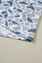 Grey Camo Print Polo Collar Tee & Shorts Set