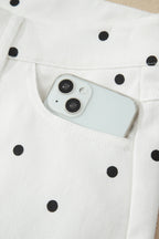 Hem Shorts White Polka Dot Print Embroidered Scallop