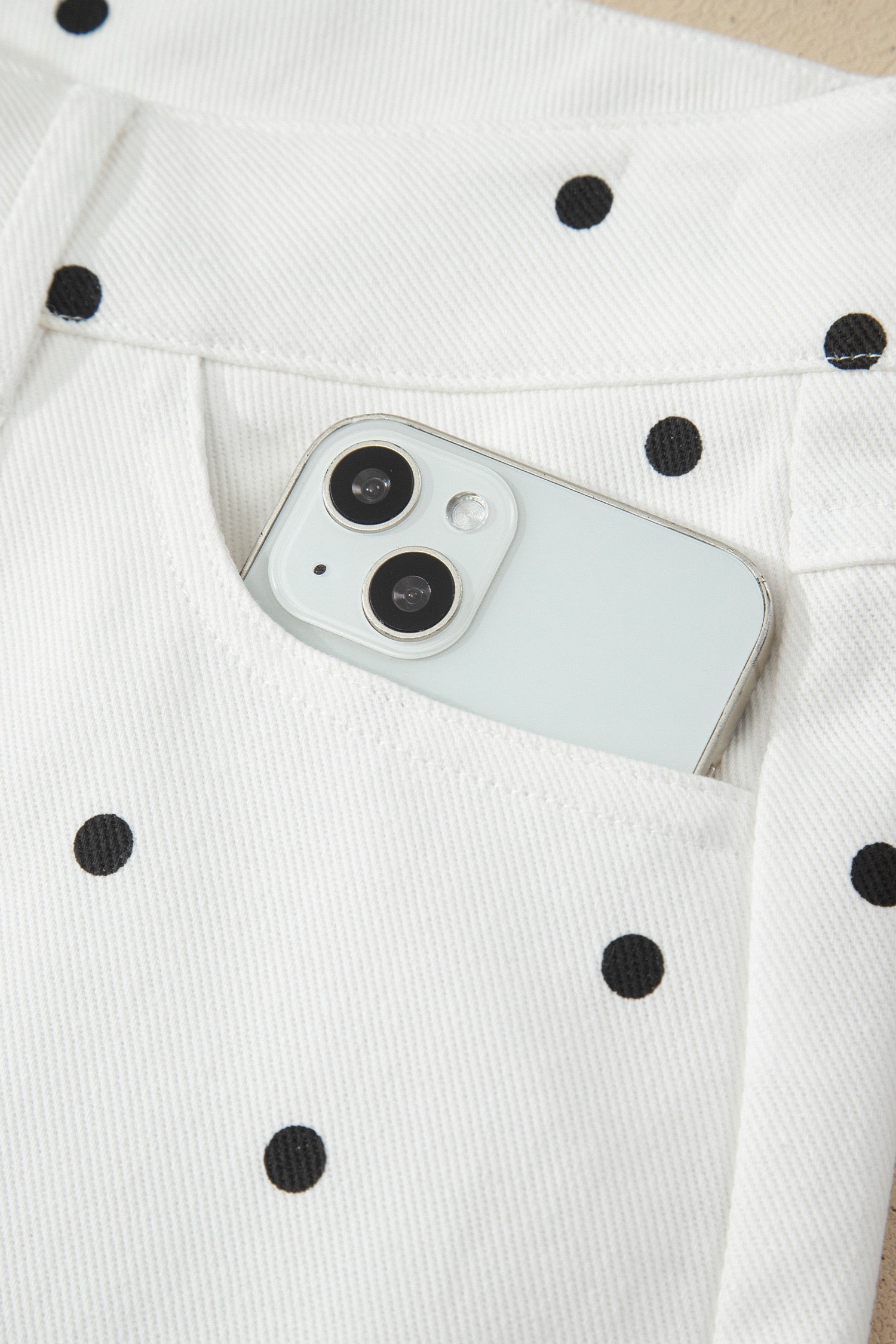Hem Shorts White Polka Dot Print Embroidered Scallop