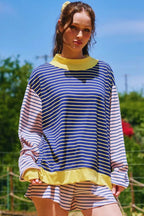 Shift Pant Set - Blue Stripe Striped Ribbed Long Sleeve
