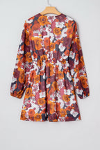 Red Floral Print Wrap V Neck Puff Sleeve Flowy Mini Dress Za