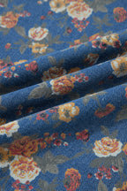 Blue Vintage Rose Printed Loose Denim Overall Jumpsuit