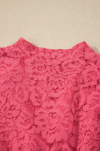 Coral Floral Lace Overlay Zip Up V Neck Smocked Waist Sleeveless Dress