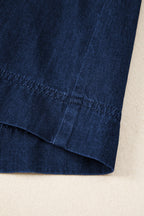 Sail Blue Full Buttons Collared Short Bubble Sleeve Long Denim Dress