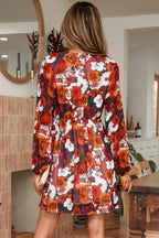 Red Floral Print Wrap V Neck Puff Sleeve Flowy Mini Dress Za