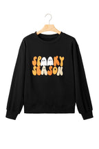 Embroidered Spooky Season Graphic Long Sleeve Round Neck Pullover
