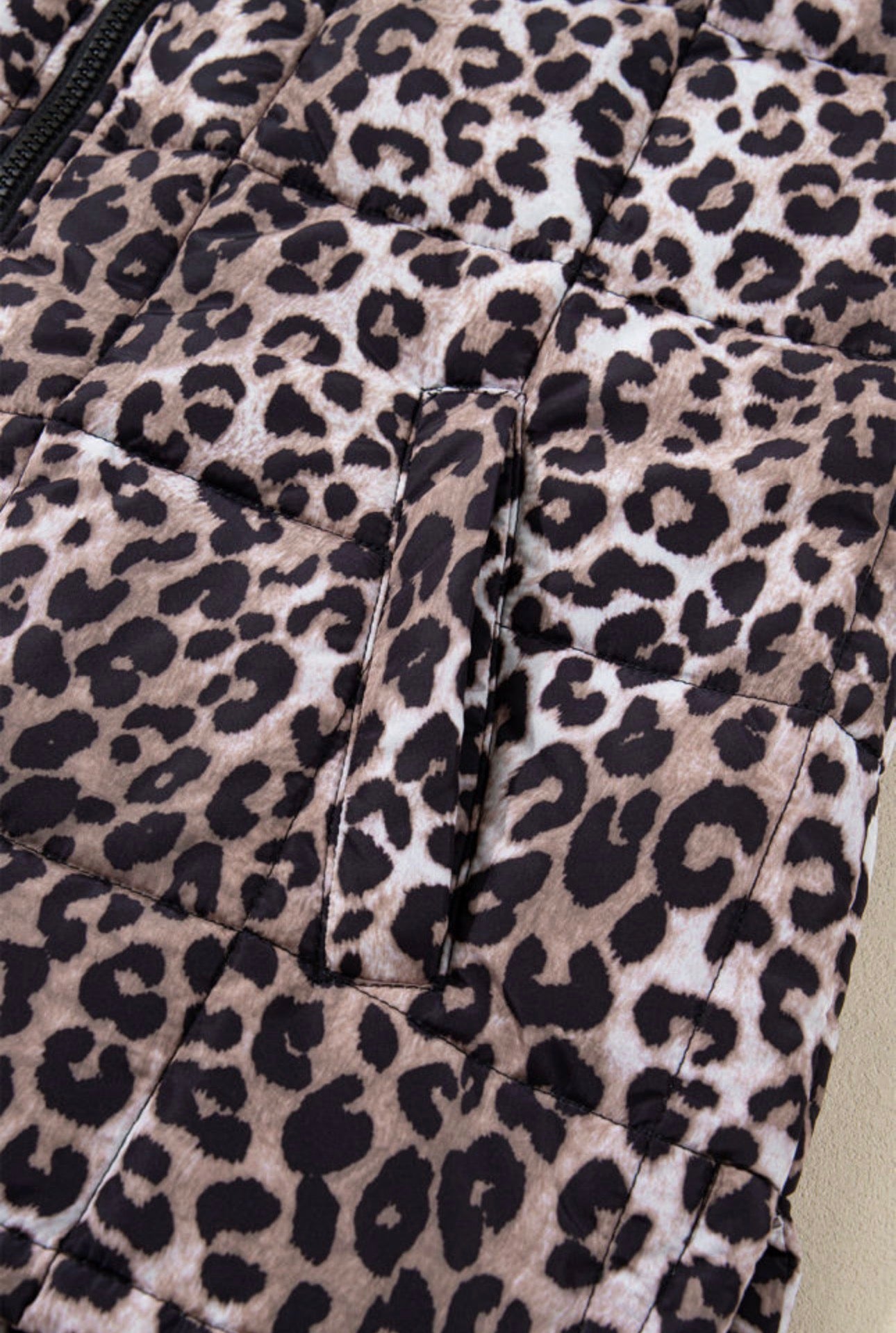 Brown Leopard Quilted Puff Vest