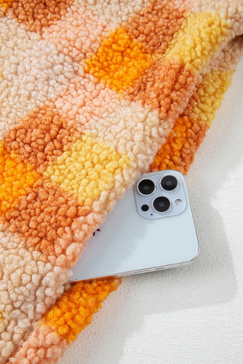 Orange Sherpa Checkered Hooded Jacket