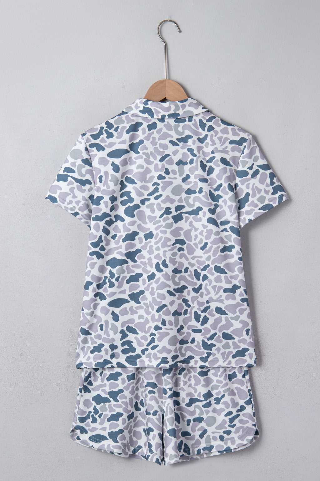 Grey Camo Print Polo Collar Tee & Shorts Set
