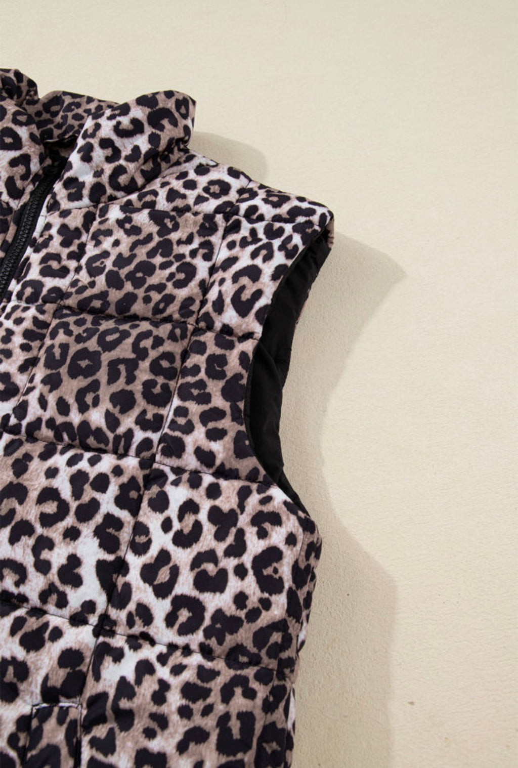 Brown Leopard Quilted Puff Vest