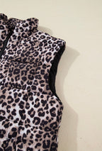 Brown Leopard Quilted Puff Vest
