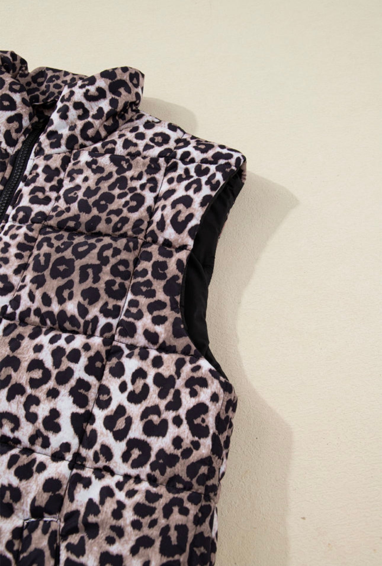 Brown Leopard Quilted Puff Vest