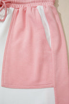 White Two-tone Color Block Patchwork Tee Drawstring Loose Pant Set