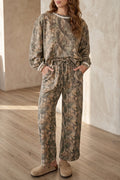 Green Abstract Print Long Sleeve Two-Piece Set