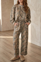 Green Abstract Print Long Sleeve Two-Piece Set