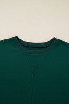Dark Green Pearl Embellished Drop Shoulder Pullover Elastic Waist Mini Skirt Set
