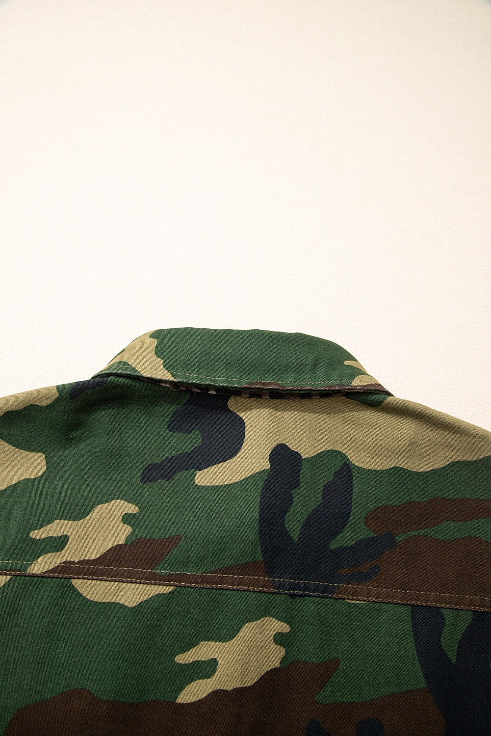 Brown Leopard Camo Patchwork Oversized Shacket