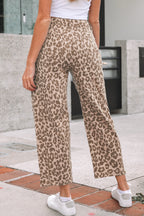 Khaki Leopard Print Barrel Leg Jeans