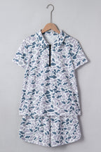 Grey Camo Print Polo Collar Tee & Shorts Set