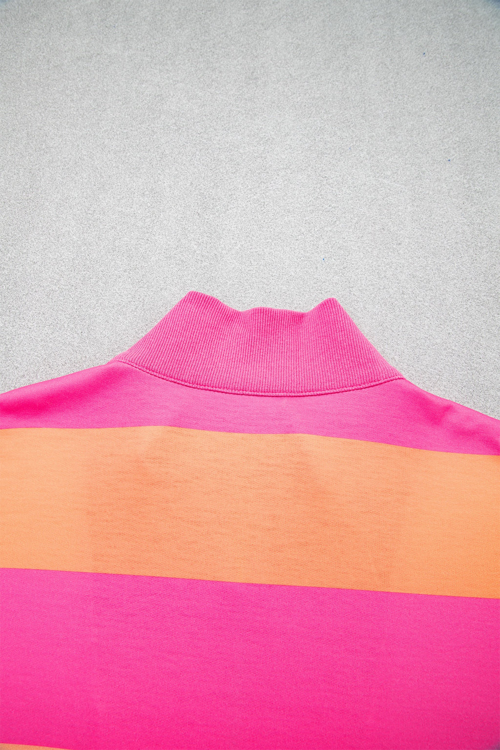 Pink Seam Detail Half Zip Tee Casual Shorts 2pcs Set