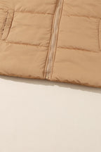 Khaki Oversized Stand Collar Zip Winter Vest