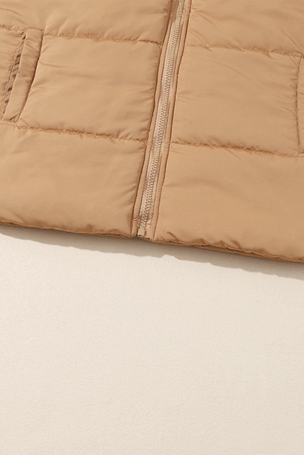 Khaki Oversized Stand Collar Zip Winter Vest