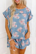 Floral Denim Short Set – Sky Blue