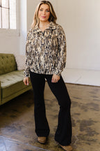 Brown Camo Zip-Up Pullover Top